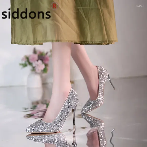 Chaussures habillées 2024 Fashion All-Match Women's Silver 10cm High Heels Summer Shiny Gold Stiletto