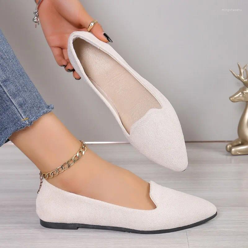 Klänningskor 2024 Fashion Slip on Loafers Breattable Stretch Ballet Ballow Flats Women Soft Bottom Point Toe Boat Plus Size 43