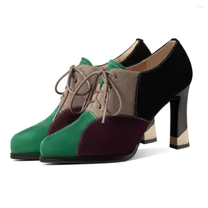 Dress Shoes 2024 Fashion Women Pumps Luxe Spring Summer Leather Platform Chunky Oxfords Ladies High Heels Designer Black Green