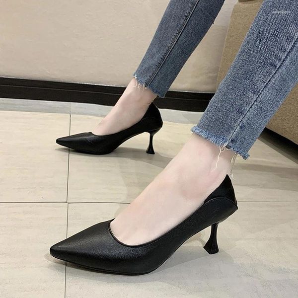 Robe chaussures 2024 femme basique femmes talons hauts qualité pompes femmes solide peu profond pointe mince slip-on dames