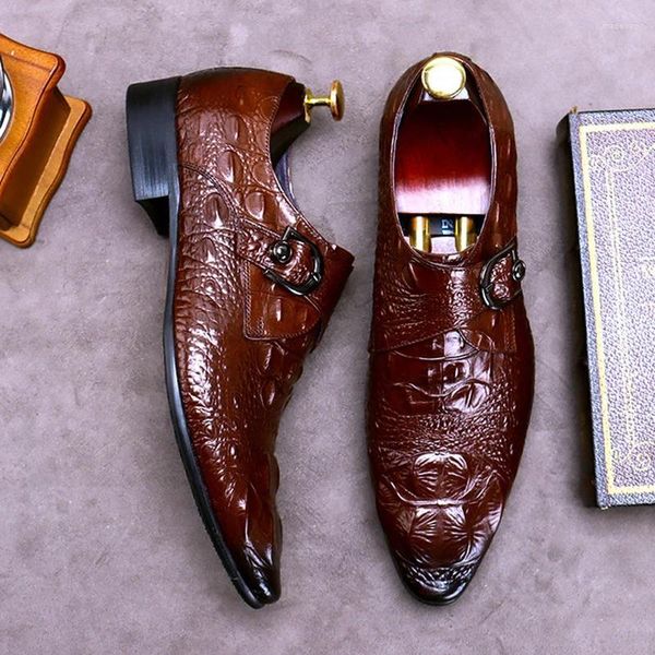 Zapatos de vestir 2024 Patrón de cocodrilo de cuero genuino hecho a mano Oxfords británicos para hombres Hombres de negocios más tamaño formal