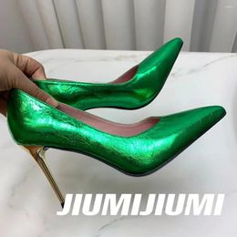Chaussures habillées 2024 Jiumjiumi est printemps sexy sexy cuir authentique femme peu profonde Pumps pointus toes minces talons