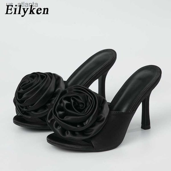 Chaussures habillées 2024 Nouvelle arrivée Summer Silk Flower Femmes Slipper Fashion Elegant High Heel Sandales Slides Ladies H2404036UVQ