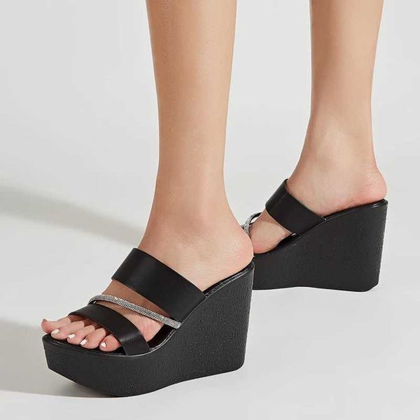 Zapatos de vestir 2024 nuevos zapatos de cuña para mujer diseño de moda punta abierta diapositivas plataforma tacones altos zapatillas sandalias de verano Mujer les H2404018YFN