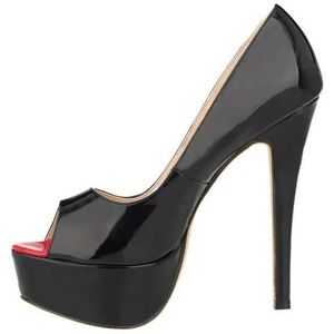 Chaussures habillées 2024 Nouvelles femmes pompes sexy plate-forme peep orteil 14cm Talons extrêmement hauts STILETTO Patent en cuir Nighclub Red Wedding Shoes H240521 SZU0