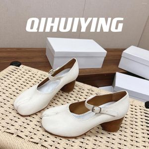 Chaussures de robe 2024 Qihuiying fait à la main en cuir véritable boucle-sangle femme pompes splite-orteils talon haut Mary Janes Ballet Zapatos de Mujer