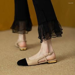 Dress Shoes 2024 Spring herfst ronde teen basispumps dames 2 cm lage hakken mode retro elastische riem slingback zomer sandalen werken