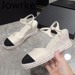 Robe chaussures 2024 printemps tresse compensées femmes pompes boucle sangle plate-forme femme designer talons rond bout doux fête de mariage mariée