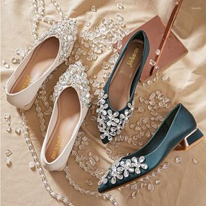 Dress Shoes 2024 Spring Fashion Women 3cm Hoge Heel Gorgeous Silk Pointed Toe vrouw SEXY Crystal Pumps Lady Luxe bruiloft Grote maat