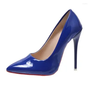 Dress Shoes 2024 Spring Super High 12 cm Stiletto Heel Pumps Women Pointed Teen Florescent Patent Leather Office Thin Heel