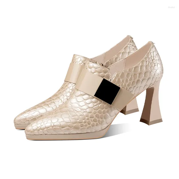 Zapatos de vestir 2024 Primavera Bombas de mujer Cuero natural Talla grande 22-24.5 cm Longitud Cocodrilo Super Fibra Piel de cerdo Tacón alto