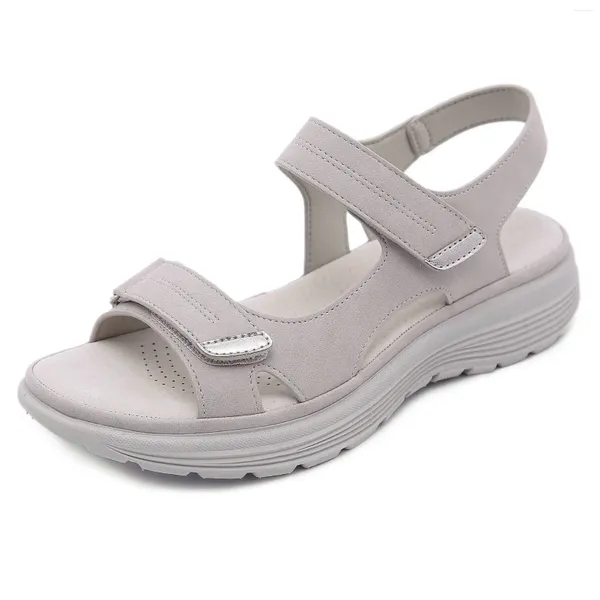 Zapatos de vestir 2024 Sandalias de cuero genuinas de verano Estilo deportivo de moda para mujeres 3.5 cm Pendiente talón Ligero de nylon Beach