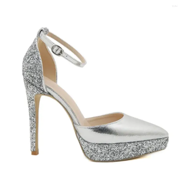 Robe chaussures 2024 été sexy marque or argent plate-forme talons pompes de mariage femmes fête paillettes mince talon haut