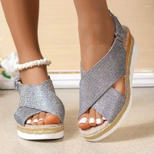 Zapatos de vestir 2024 Sandalias de cuña de verano Boca de pescado Femenino