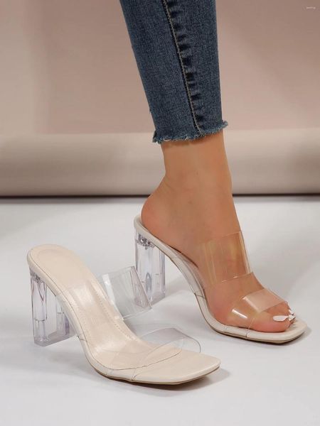 Zapatos de vestir 2024 sandalias de tacón altas transparentes verano grueso grueso grueso súper inmortal cristal ropa externa s