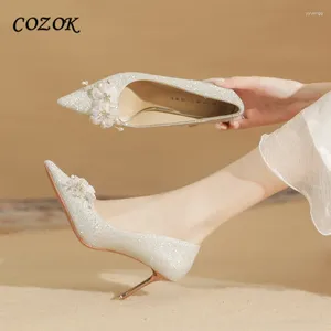 Dress Shoes 2024 Wedding Bruidal Hoge Heel Pearl luxe ontwerper Silver Bling Women