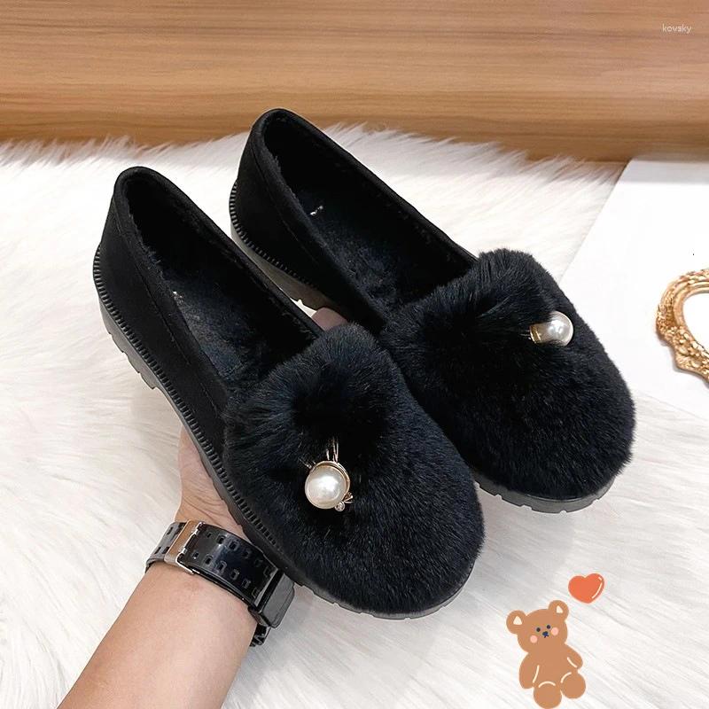 Dress Shoes 2024 Winter Casual Plush Plus Size Fashion Fur Women's Lightweight And Warm Snow Boots One Step Lazy Pea