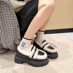 Geklede Schoenen 2024 Winter Loafers Met Dikke Zolen Casual Ronde Neus Dames Instapper Plus Fluwelen Dames Pumps Veelzijdig Oxford