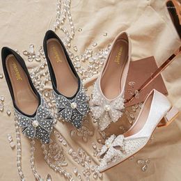 Chaussures habillées 2024 Femmes 3cm High Heels Fashion Wave Point Femme Femelle Korean Style Sequin Pearl Publis Pumps Lady Point Toe Valentine