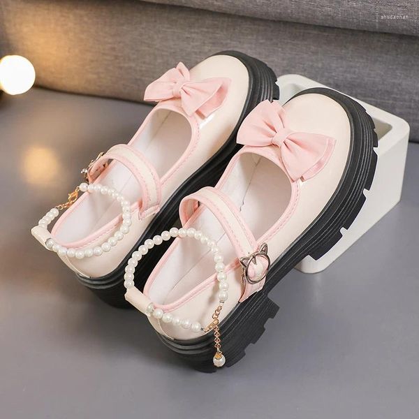 Robe Chaussures 2024 Femmes Marie Janes Printemps Bow High Talons Designer Perle Chaîne Sweet Lolita Pompes Zapatillas Mujer