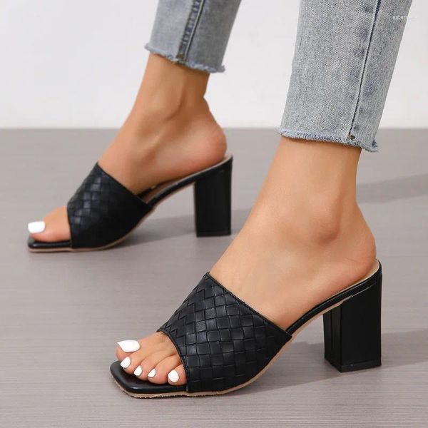 Robe chaussures 2024 sandales pour femmes élégantes été talon épais blanc noir kaki fête en plein air grand