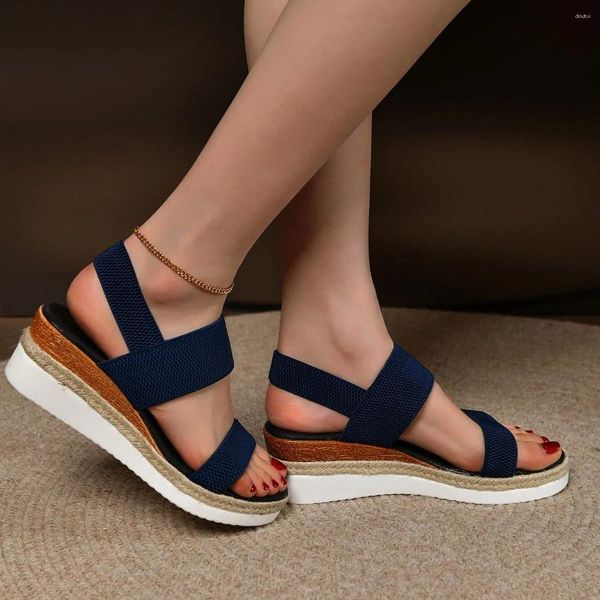 Zapatos de vestir 2024 Cuñas de mujer Sandalias de verano Banda elástica Plataforma Gladiador Mujer Comodidad Casual Med Tacones