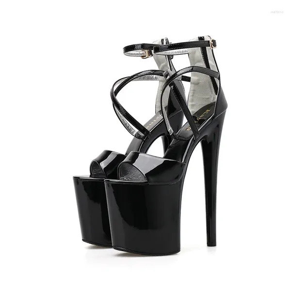 Chaussures habillées 20cm ou 17 cm Sandales à talons ultra hauts talons noirs talon de la plate-forme de ceinture de croix sexy