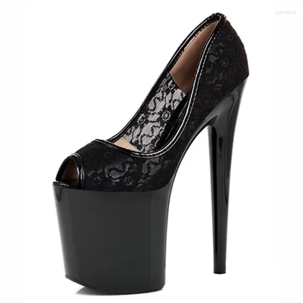 Zapatos de vestir 20cm Peep Toe Pombas para mujeres de encaje negro