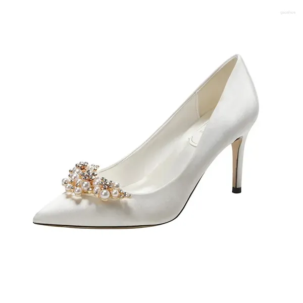 Zapatos de vestir 31-43 Boda blanca Mujer Dama de honor Mujeres Tacón fino Punta puntiaguda Stiletto