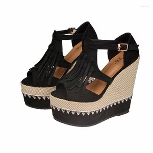 Chaussures habillées 32-39 été 15 cm talon haut gland sandales compensées bout ouvert plate-forme pour femme