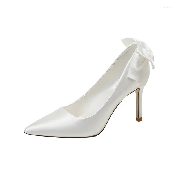 Robe chaussures 33-43 satin blanc mariage élégant noeud mince talons hauts grande taille 41-43 mariée