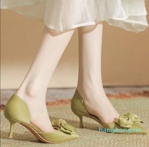 Dress Shoes 34-39 Solid Color Green Big Bow Dames Pumps Pointed Stiletto 5 cm Ladies Heel