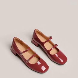 Dress Shoes 35-40 Patent Leather Chunky/Block Heel 3cm laag rood voor vrouwen zomer gespil zilveren vierkant teen Mary Jane