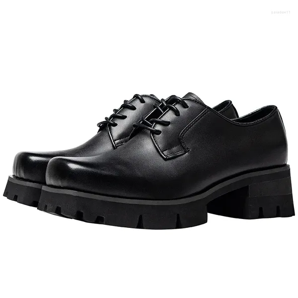 Chaussures habillées 5.5 cm hauteur hommes décontracté affaires à la main qualité luxe en cuir véritable mode bout carré plate-forme homme social