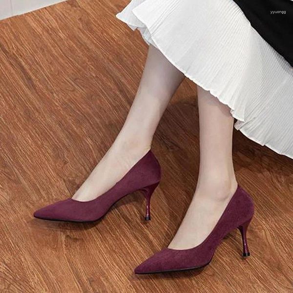 Chaussures habillées 5cm Fashion Flock Cuir pointu Point Talons bas Office Mesdames For Women Red 41 42 43