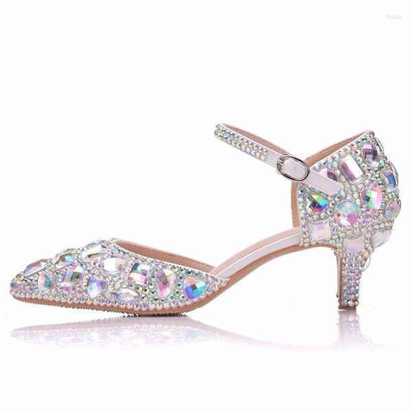 Zapatos de Vestir 5cm Multicolor Rhinestone Banquete de Boda Tacón de Aguja Cristal Gatito Tacones Sandalias Tamaño 10 Plata Azul Púrpura