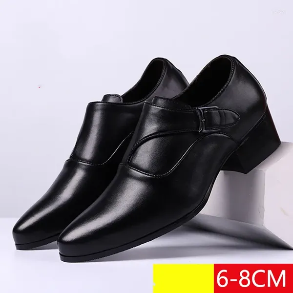 Chaussures habillées 6-8 cm hauteur augmentant la plate-forme bout pointu homme affaires boucle décorée hommes bureau Oxfords noir taille 38-44