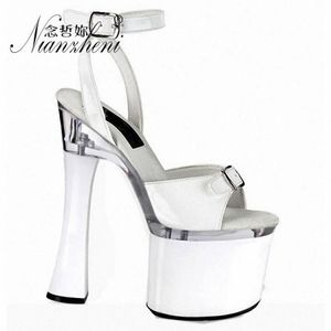 Chaussures habillées 7 pouces talon grossier boucle en métal talons hauts discothèque spectacle de scène Sxey Pole Dance Stripper modèles de fête complets