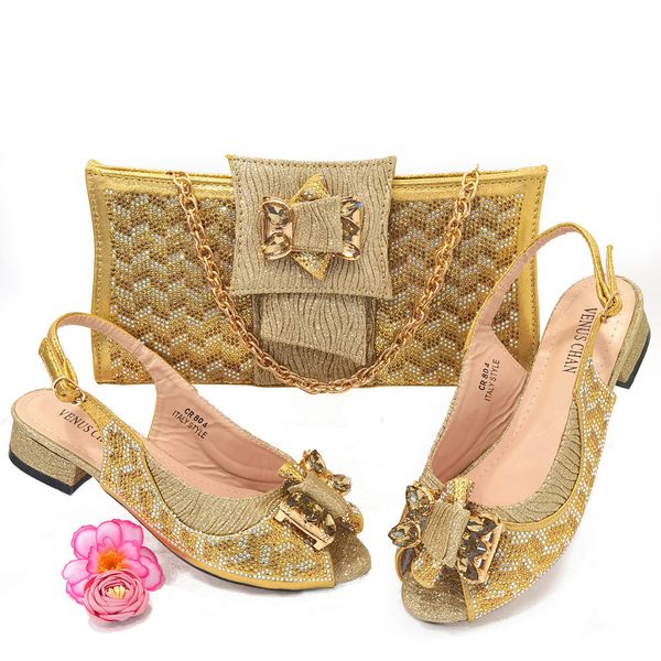 Zapatos de vestir 804-Zapatos y bolsos de color dorado para combinar con la moda para Nigeria, juego de bolsos, fiesta de mujer 230223