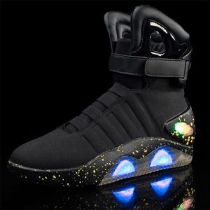 Zapatos de vestir para adultos, carga USB, Led luminoso para hombres, moda, informal, hombres, volver al futuro, zapatillas brillantes 220923