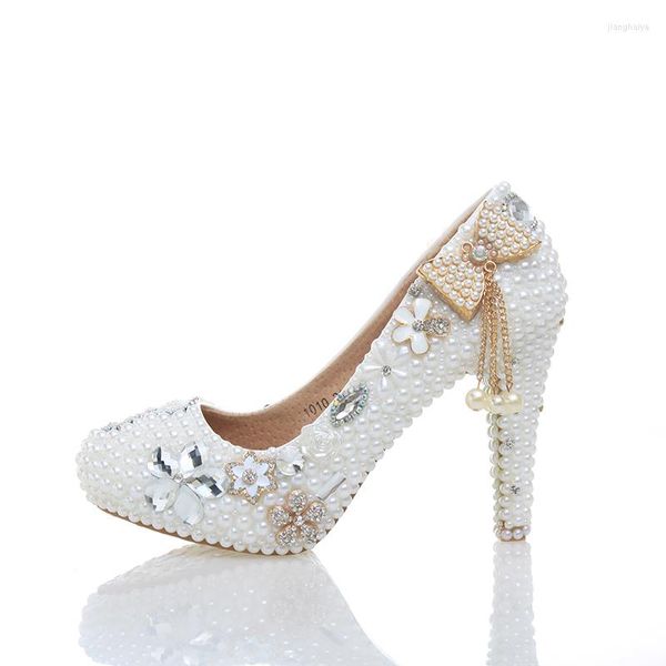 Zapatos de vestir Esteticismo Perla blanca Rhinestone Punta cerrada Tacón de aguja Boda Tacones de 11 cm Precioso