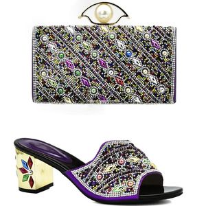 Dress Shoes African Party and Bag Set for Women Purple Color Italiaanse tassen die bijpassen zijn met gedecoreerde stonedress