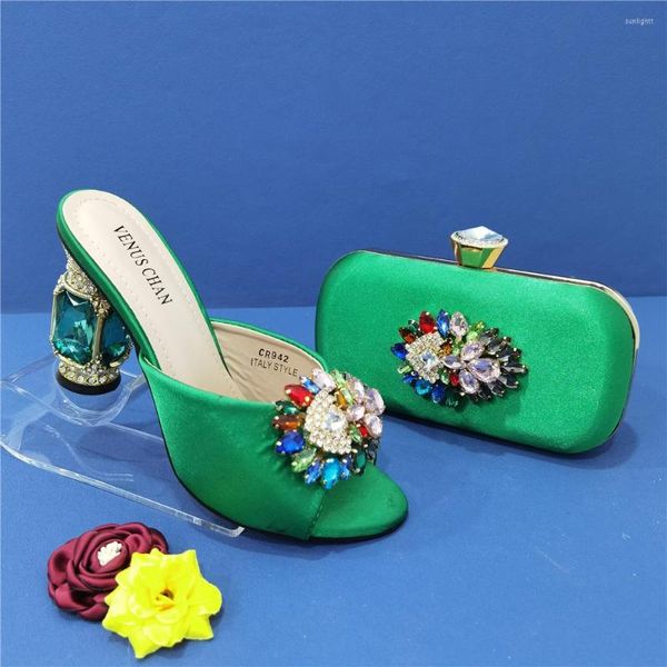 Zapatos De Vestir Conjunto Africano 2023 Est Fiesta Damas Y Bolso Completo Diamante Diseño Mariposa En Color Verde