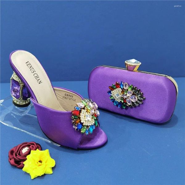 Chaussures habillées Ensembles africains 2023 Est Party Mesdames et sac SetFull Diamond Butterfly Design en couleur pourpre