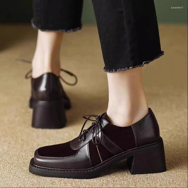 Chaussures de robe AIYUQI Mocassins Femmes Style britannique 2024 Strappy Spring Vintage Square Toe Oxford