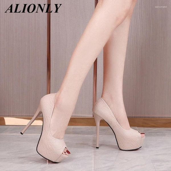 Chaussures habillées Alionly 2024 Modèles Ultra-High Talon Stiletto Fish Mouth Plate-forme imperméable Smooth Singled Sexy Femmes