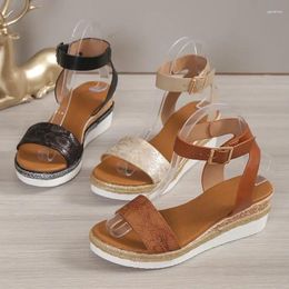 Chaussures habillées Amkle Sandales de coin de la sangle pour femmes Summer 2024 High Talon Open Toe Backle Gladiator femme Plateforme de non-glissement Femme