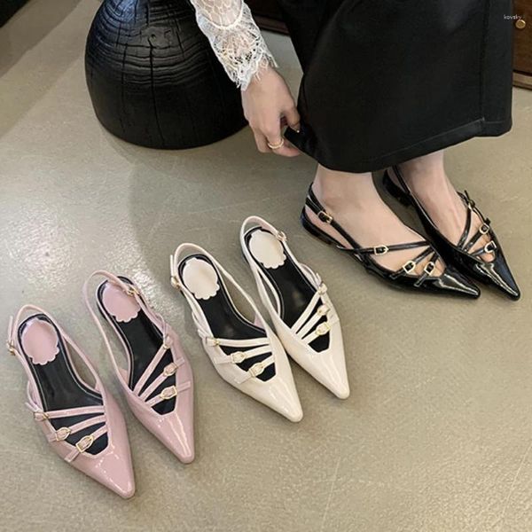 Zapatos de vestir Aneikeh Moda Gatito Tacón Atrás Hueco Punta puntiaguda Tacones bajos finos Correa cruzada Mujer Bombas Baotou Sandalias Slingback Mulas