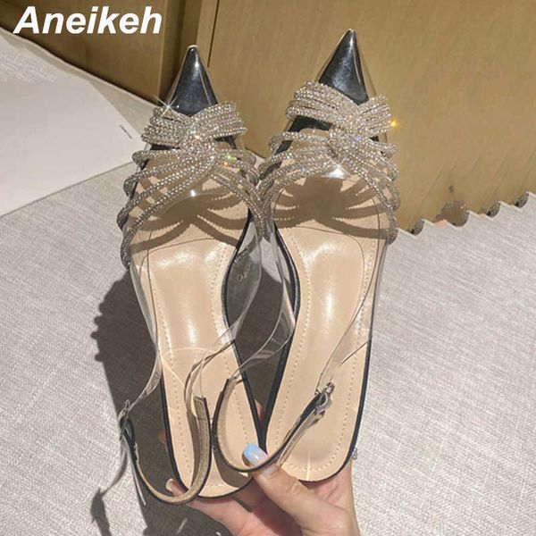 Zapatos de vestir Aneikeh Sólido Punta estrecha Gladiador Fino Tacón alto Mujeres Fiesta Boda Cristal Decoración Primavera Otoño Nuevas bombas 35-39 221126