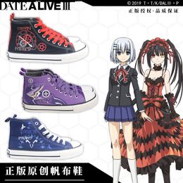 Kledingschoenen anime dateren een live tokisaki kurumi tohka tobiichi cosplay unisex plimsolls canvas schoenen student sneakers high top sport cadeau 230519